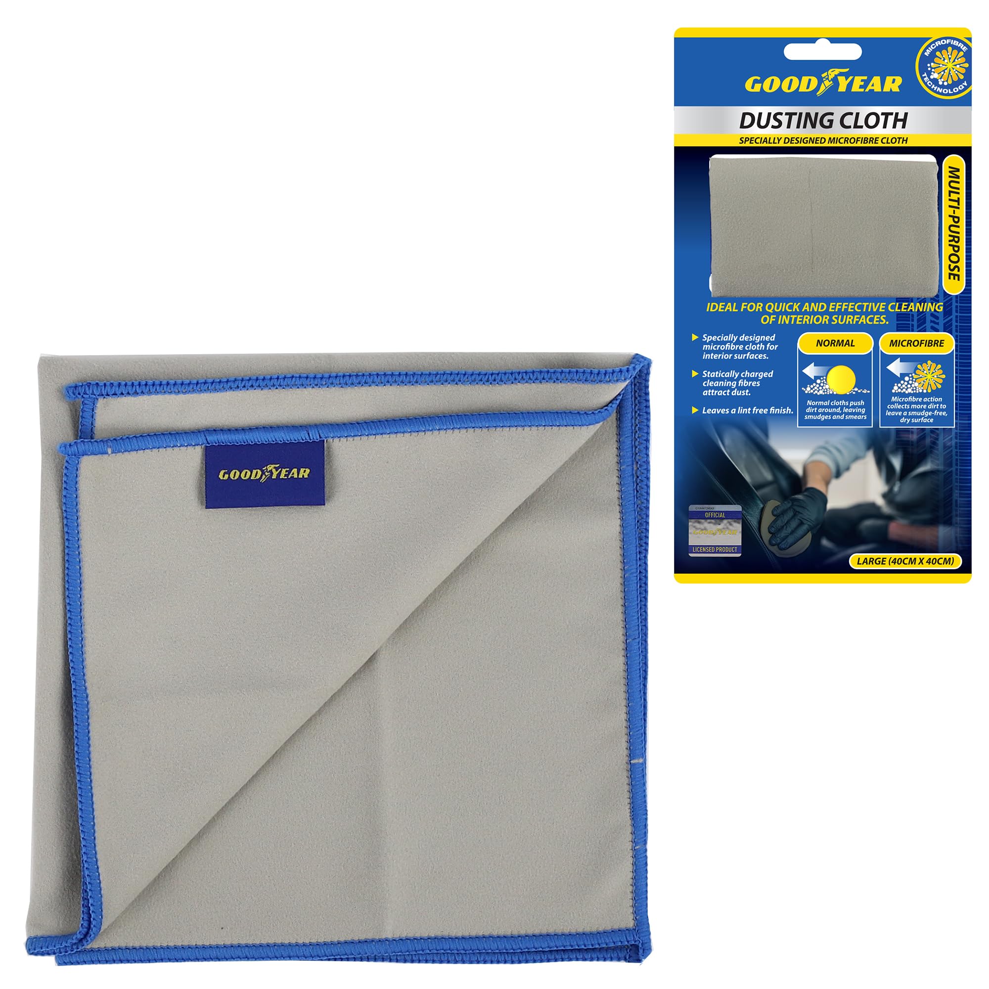 Goodyear Microfibre Dusting Cloth I Specially designed microfibre cloth for windscreens, windows and mirrors | Statically charged cleaning fibres attract dust | Leaves a lint free finish | 60m x 40cm