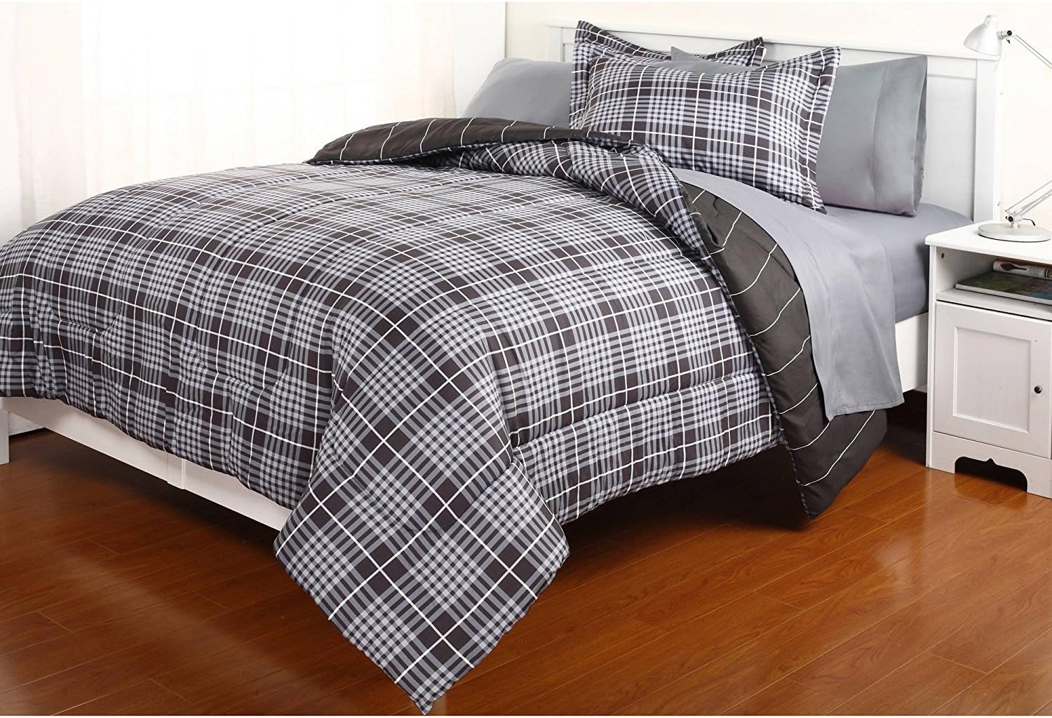 Dovedote Reversible Comforter and Matching Sheet Set for All Seasons (Full, Grey)
