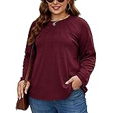 XAKALAKA Long Sleeve Shirts For Women Plus Size Crew Neck Pleated Tunic Tops Dressy Casual T Shirts Fall Clothes