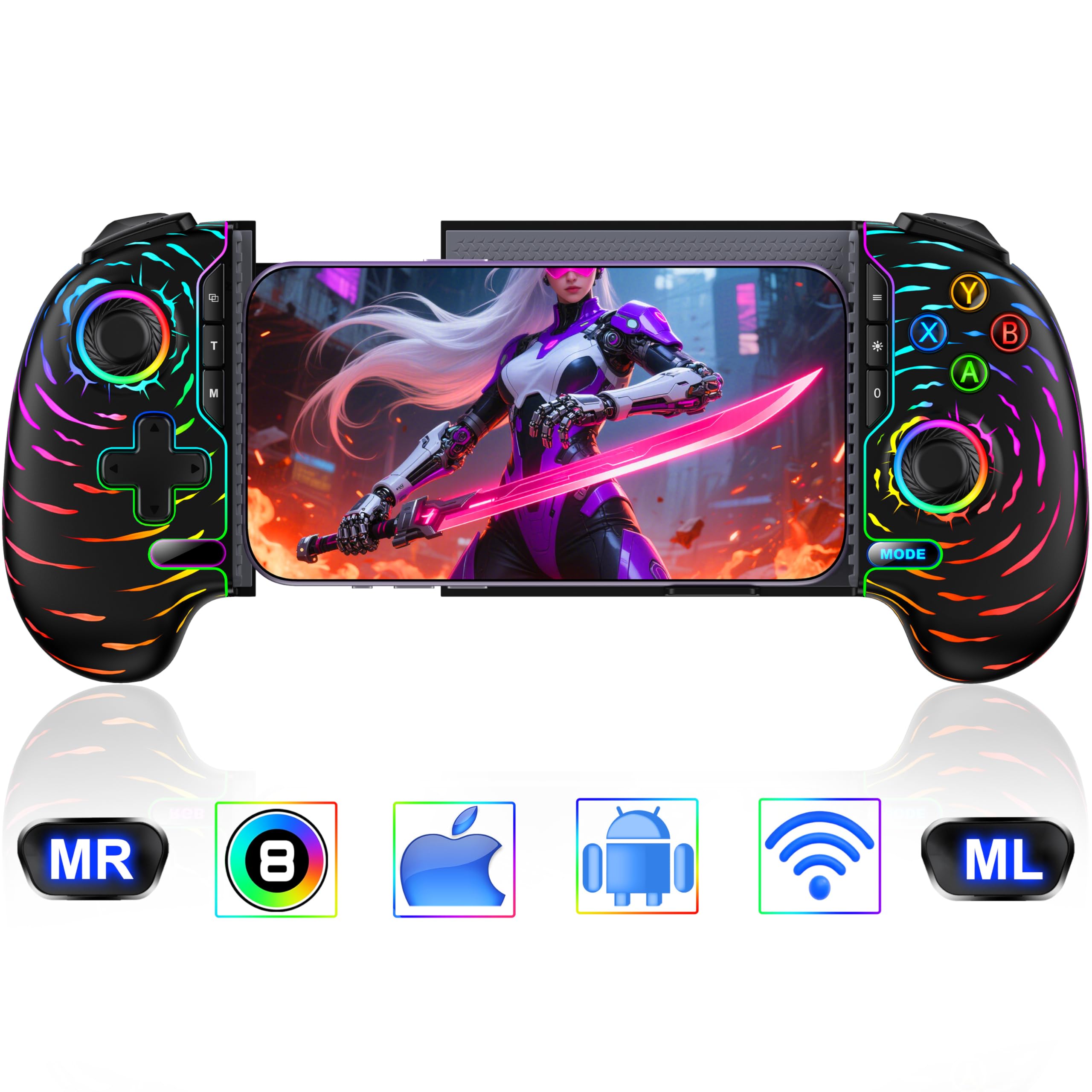 Game Controller for iPhone Android,Programmable Gaming Controller for iPhone w Hall Joystick,800mAh Phone Controller for iPhone iOS Support Xbox Cloud,Steam Link,Call of Duty (Black Crackle)