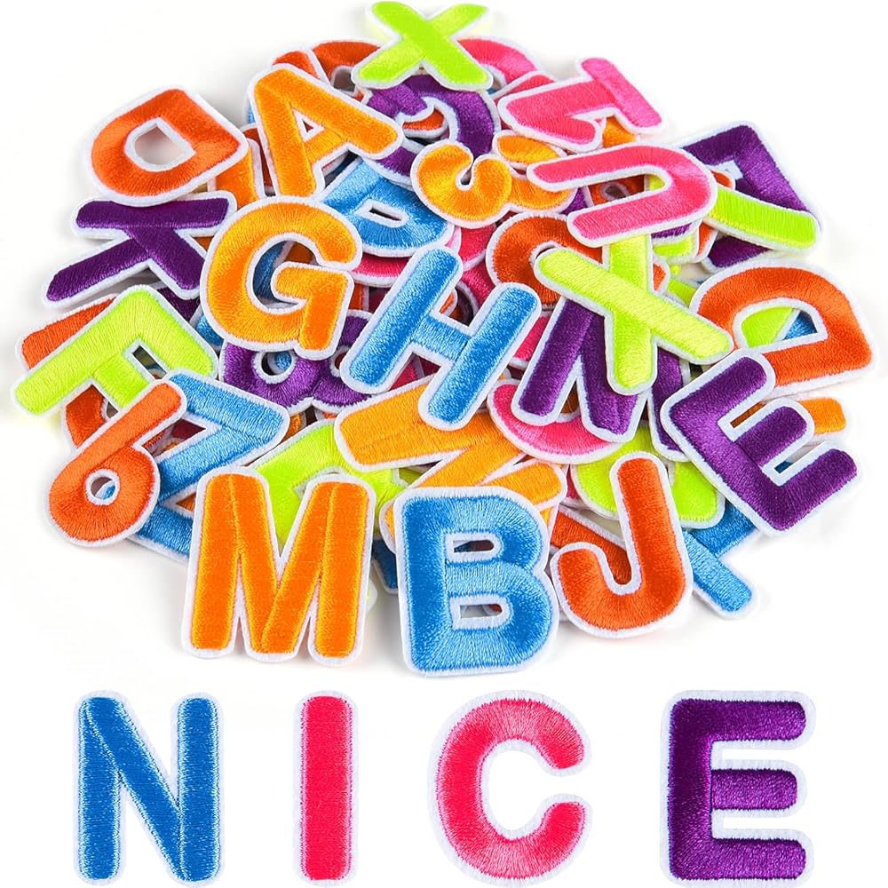 ASTARON 36Pcs Iron on Letters and Numbers Patches 10 Color Options 1.3Inch Alphabet Embroidered Patch A-Z,Numbers0-9 Patches