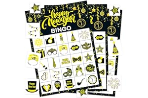Leezead New Year Bingo Games for Boys Girls Adults, 24 Players Happy New Year Bingo Cards New Years Eve Party Bingo Cards Game for School Classroom Family Activities New Years Party Supplies