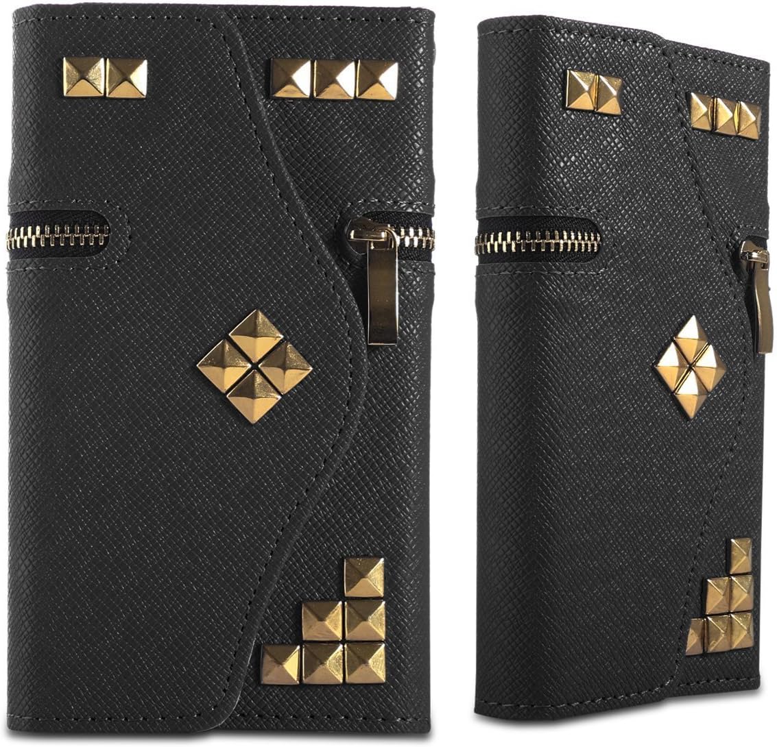 ULAK Note 4 Case,Galaxy Note 4 Case, Synthetic Leather Flip Cover with Foldable Card Slots for ID.Credit Cards - Fashion Metal Zipper Studded Purse Design Flip Case for Samsung Galaxy Note 4 (Black)