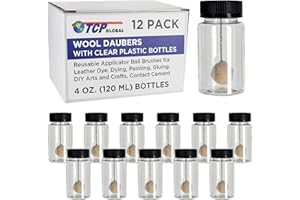 TCP Global 12-Pack Wool Daubers with Clear Plastic Bottles, 4 oz. (120 ml) - Safety Lids, Applicator Ball Brushes for Leather