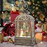 Christmas Snow Globe Lantern, Lighted Swirling Glitter Christmas Lanterns,with 6 Hour Timer Musical Snow Globes, Battery Or USB Powered, Snowman Snow Globe Gifts for Kids, Indoor Christmas Decorations
