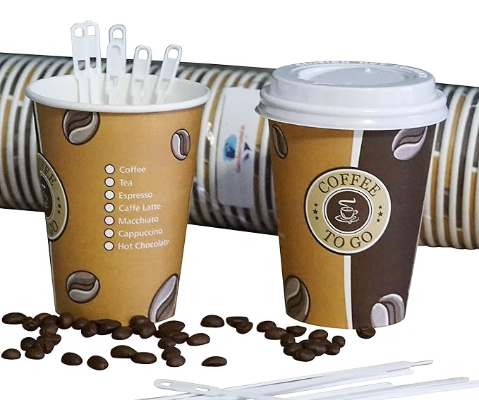 Gastro-Bedarf-Gutheil 100 Cafe to go Kaffeebecher Einwegbecher 300 ml Premium mit 100 Deckel Coffee to go Heissgetränkebecher