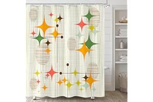 Zussun Mid Century Modern Shower Curtain Retro Stars Shower Curtains for Bathroom Abstract Vintage Boho Art Waterproof Fabric Bath Curtain Decor with Hooks (Yellow1, 72'' x 72'')