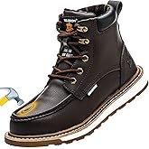 KELODON Waterproof Steel Toe Boots For Men-6" Leather Moc Toe Winter Warm Work Boots Mens Steel Toe Shoes Indestructible Non Slip Resistant Construction Safety Boot