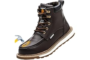 KELODON Waterproof Steel Toe Boots For Men-6" Leather Moc Toe Winter Warm Work Boots Mens Steel Toe Shoes Indestructible Non Slip Resistant Construction Safety Boot