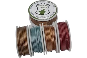 Coyote Bay® Genuine Leather Cord in 4 Metallic Colors, 11 Yards Each, for Jewelry Making, Crafts and Hobby Projects (1.5 mm)