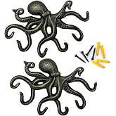 ChasBete Cast Iron Octopus Wall Hook, Decorative Hooks, 2Pcs, Bronze | Octopus hooks, heavy duty, wall key holder, nautical, key hanger, for bedroom, bathroom, living room