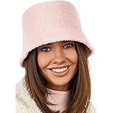 niceacsrise White Fuzzy Bucket Hat for Women - Winter Faux Fur Bucket Hat - Fluffy Sherpa Bucket Hats for Women