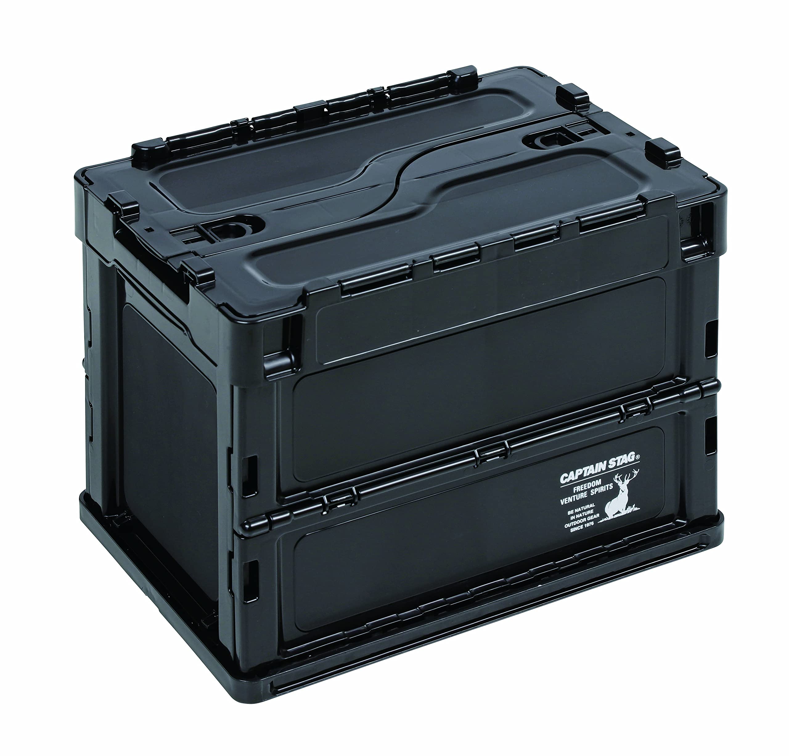 キャプテンスタッグ(CAPTAIN STAG) オリコン 折りたたみコンテナ FDコンテナ ロックフタ付き 容量20L 幅365×奥行265×高さ285mm 収納時厚さ85mm 日本製 ブラック CSブラックラベル UL-1074商品画像