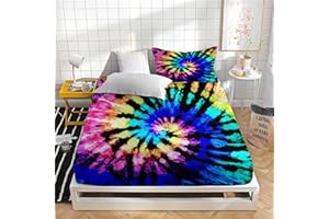 MUSOLEI Tie Dye Girls Sheet Set 3D Rainbow Bedding Set 2PCS Boho Hippie Girl Bed Sheets Girls Twin Sheets 1 Deep Pocket Fitted Sheet with 1 Pillowcases Wrinkle Free Cozy Microfiber(Twin)