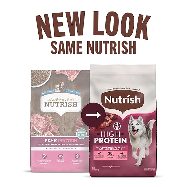 NUTRISH HIGH PROTEIN BEEF, POTATO & PEAS RECIPE WITH VENISON & LAMB DRY DOG FOOD, 4 LB. BAG, PACKAGING MAY VARY (RACHAEL RAY)