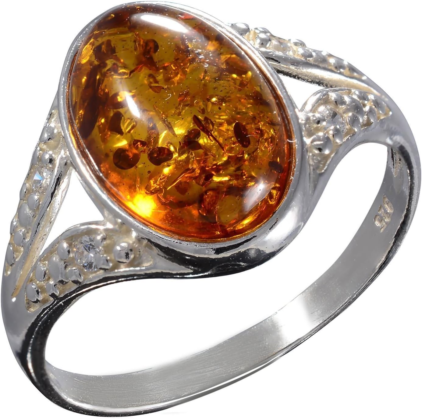 HolidayGiftShops Sterling Silver and Baltic Honey Amber Ring Salma