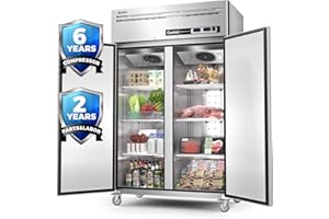 Coolski 48" W Commercial Refrigerator and Freezer Combo, 36 Cu.ft 2 Section Stainless Steel Solid Door Fan Cooling Upright Reach in Freezer for Restaurant Bar Shop Kitchen Garage School Church