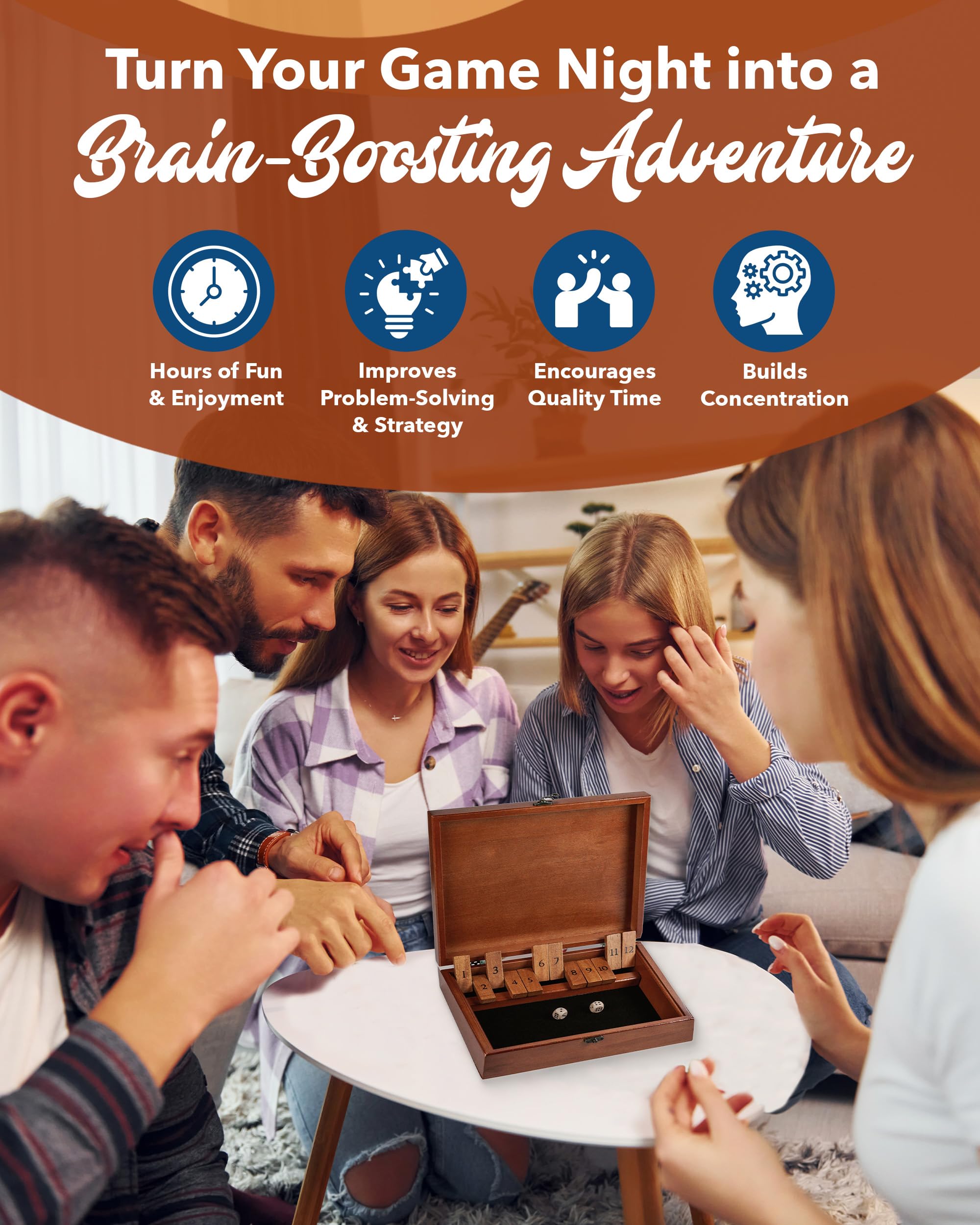 WE Games Shut-The-Box Board Game in Wooden Box with Dice