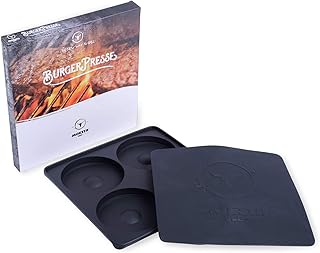 Moesta-BBQ 10361 BurgerPresse No. 1 – Die 4-Fach Silikon Hamburgerpresse (30 cm x 30 cm x 2,8 cm), für große Burger bis 125 mm Durchmesser