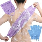 3 Pcs Exfoliating Body Scrubber Bath Gloves Set Japanese Exfoliating Shower Towel Back Exfoliator Scrubber Shower Gloves for Showers Stretchable Body Bath Pull Strap for Cleans Skin Massages