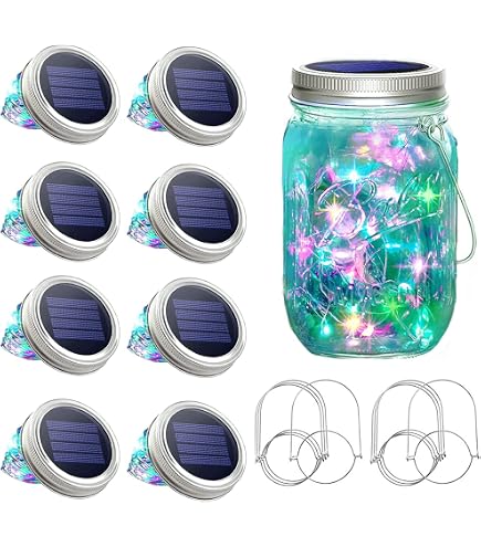 Solar Mason Jar Lid Lights – 6-Pack, 20 LED String Fairy Lights, With Hangers, Warm White, Dusk-to-Dawn