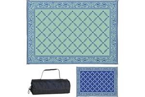 Stylish Camping 119123 9-feet by 12-feet Reversible Mat, Plastic Straw Rug, Large Floor Mat for Outdoors, RV, Patio, Backyard, Picnic, Beach, Camping (Blue/Light-Green)