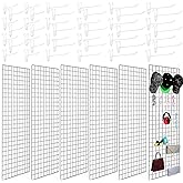 Hicarer 6 Pcs Commercial Grade Gridwall Panels for Display, Heavy Duty Wire Grid wall Display Rack Metal wall Mount Grid with 60 White Hooks for Retail Display Home Storage Vendor Events(2 x 5 ft)