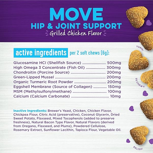WELLNESS GRILLED CHICKEN FLAVORED SOFT CHEWS HIP & JOINT HEALTH SUPPLEMENTS FOR DOGS, 90 COUNT