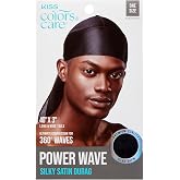 KISS COLORS &amp; CARE Power Wave Silky Satin Durag - Black, Maximum Wave formation, Ultra-Compression, Breathable Premium Fabric, One Size Fits All, Durable &amp; Versatile For All Hair Types