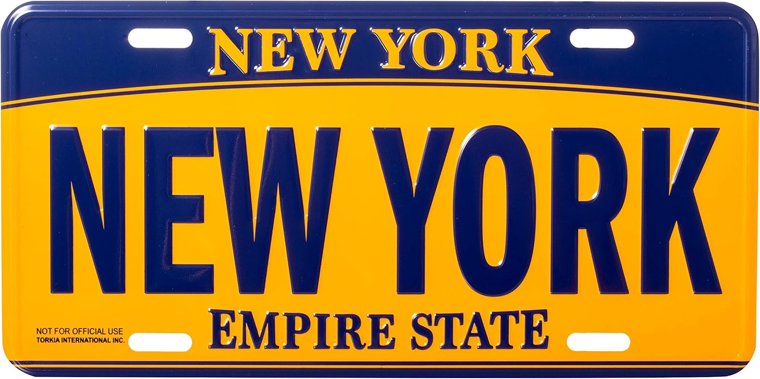 Artisan Owl New York Empire State Blue and Gold Souvenir License Plate