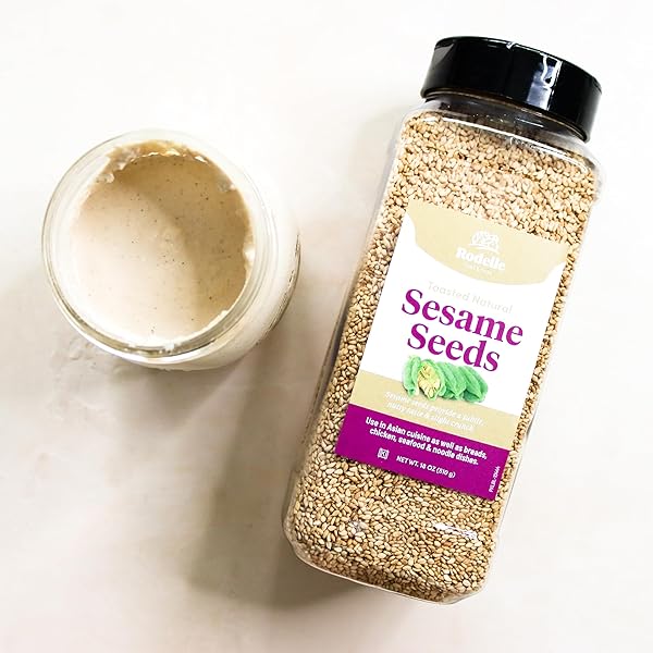 RODELLE TOASTED NATURAL SESAME SEEDS GLUTEN FREE MADE IN USA, 18 OUNCE JAR