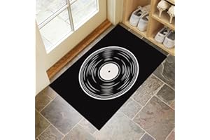 Retro Music Door Mat, Vinyl Record Design Entryway Floor Mats with Non-Slip TPR Backing, Indoor Outdoor Mat for Front Doors D