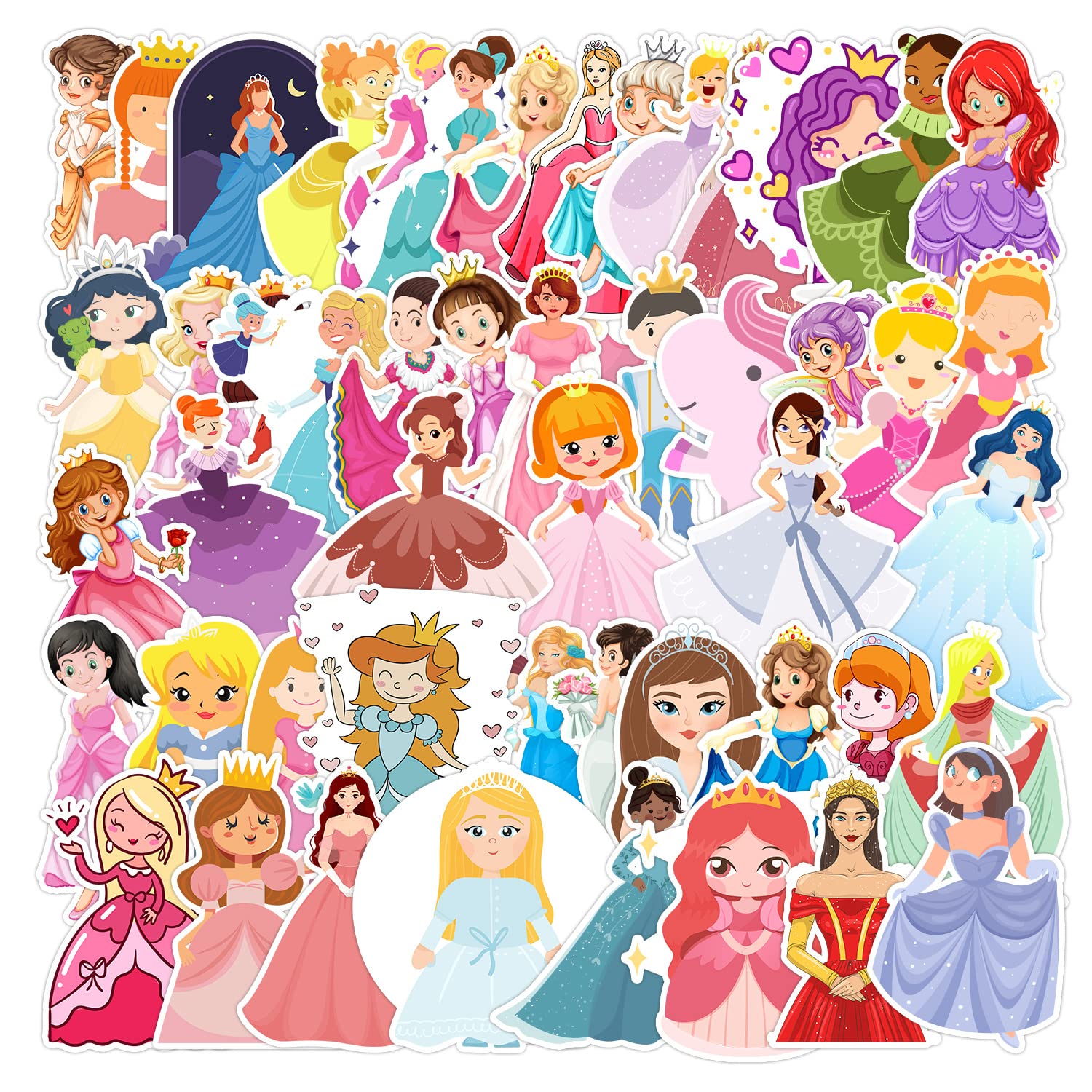 50 Pcs Cute Princess Stickers for Laptop, Bumper, Skateboard, Water Bottles, Computer, Phone, Guitar, Cartoon Stickers for Kids Teens Adult