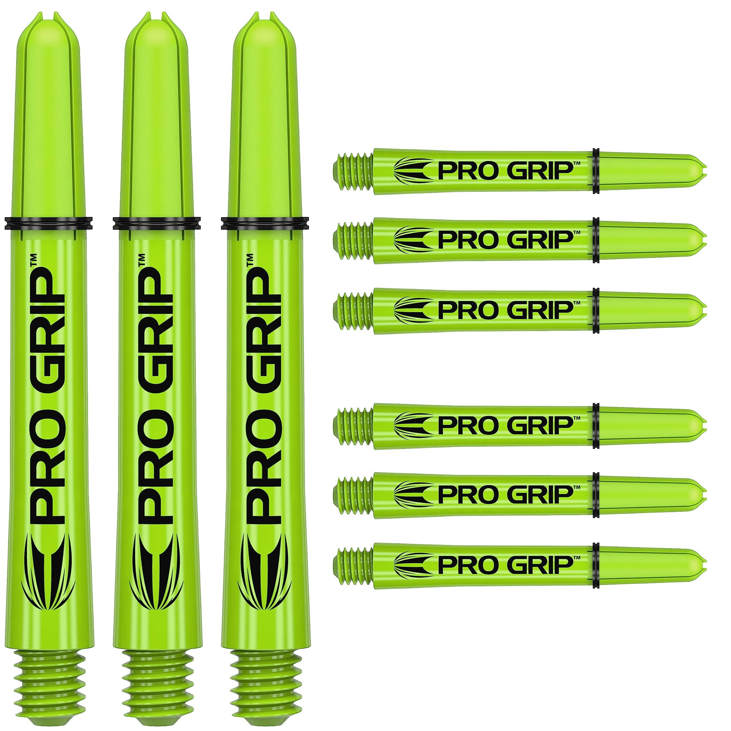 Target Darts Pro Grip Shafts – Set of 9 | Green, Medium (48mm) | Dart Stems, Professional Darts Accessories, 2BA Shaft Multipack with Rings