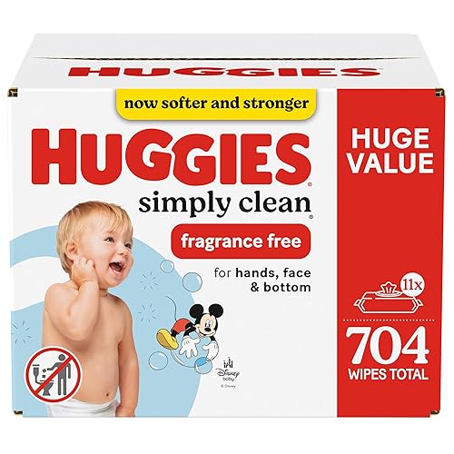 Huggies Simply Clean Unscented Baby Diaper Wipes, 11 Flip-Top Packs (704 Wipes Total), Packaging May Vary