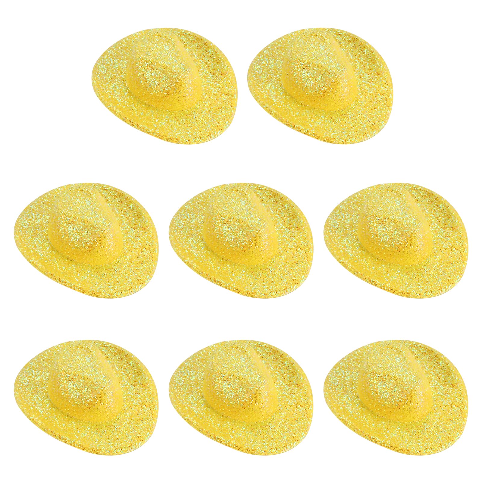 PATIKIL Mini Cowboy Hats, 8 Pcs Miniature Western Cowboy Hat for Crafts, Party Decoration, Doll Pet Dress Up, Glitter Style, Yellow