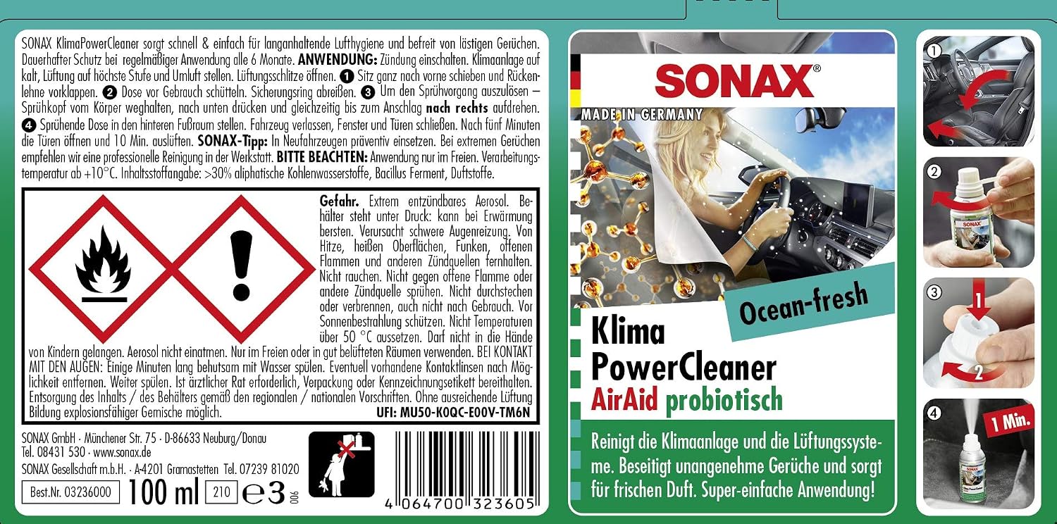 Sonax 03236000 Ocean-Fresh Air Conditioning Odour Cleaner 100ml, 100 ml (Pack of 1) - Image 3