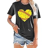 Baseball T Shirts for Women Baseball Mom Shirt Tee Funny Baseball Heart Graphic Casual Baseball Lover Gifts