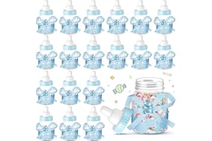 Nuenen 36 Pcs Baby Shower Mini Milk Bottle Plastic Bear Bottles for Baby Shower Candy Jar with Ribbon for Party Favor Gift (Blue,Stylish)