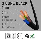 Primes DIY 3 Core 3183Y Flexible PVC Mains Cable 1mm 20m BASEC view 2