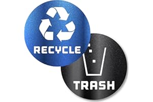 VINYL FRIEND 4 Pack Recycle Trash Decals Sticker to Organize Your Trash - for Garbage containers and Recycle Bins - Laminated and Premium Vinyl Decal (Metallic Blue, Small)