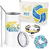 Sieral 4 Pieces Volleyball Gifts for Girls 14oz Water Bottle Makeup Bag Hair Scrunchies Bracelet Stuff Cute Accessories Volleyball Party Favors for Teen Gift Coach Lovers Fan Players Team Gift (Blue)