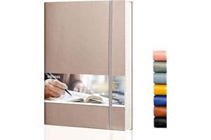 EMSHOI College Ruled Composition Notebook - Large B5 Notebook Lined Journal Leather with Free Sticky Notes, 204 Numbered Pages,100gsm Thick Lined Paper, Softcover, 7.5"x10"-Khaki