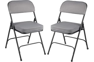 OEF Furnishings 2 Pack Fabric Upholstered 2" Cushion Folding Chair, Grey