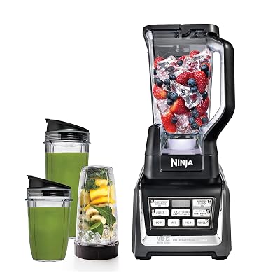 Ninja BL642 Nutri Ninja Personal & Countertop Blender with 1200W Auto-iQ Base, 72 oz. Pitcher, and 18, 24, & 32 oz. To-Go Cups with Spout Lids, For Smoothies, Shakes & More, Dishwasher Safe, Black