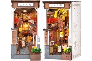 Rolife DIY Book Nook Kits for Adults, Miniature Dollhouse Booknook Kit, 3D Wooden Puzzle Creative Decorative Bookends Bookshelf Diorama Insert Crafts Hobbies Gifts (Sakura Wine Alley)