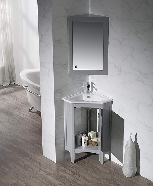 Stufurhome Monte Grey 25 Inch Corner Bathroom Vanity With Medicine Cabinet Amazon Co Uk Kitchen Home