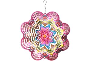 FONMY Wind Spinner 3D Stainless Steel by Laser Cut Indoor/Outdoor Garden Decoration Crafts Ornaments Kinetic Yard Art Decorations 6 inches Pink Flower Mandala Wind Spinners