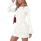 PRETTYGARDEN Women's 2026 Fall Fashion Floral Long Sleeve Mini Dress Mesh Bodycon Short Party Date Night Going Out Dresses