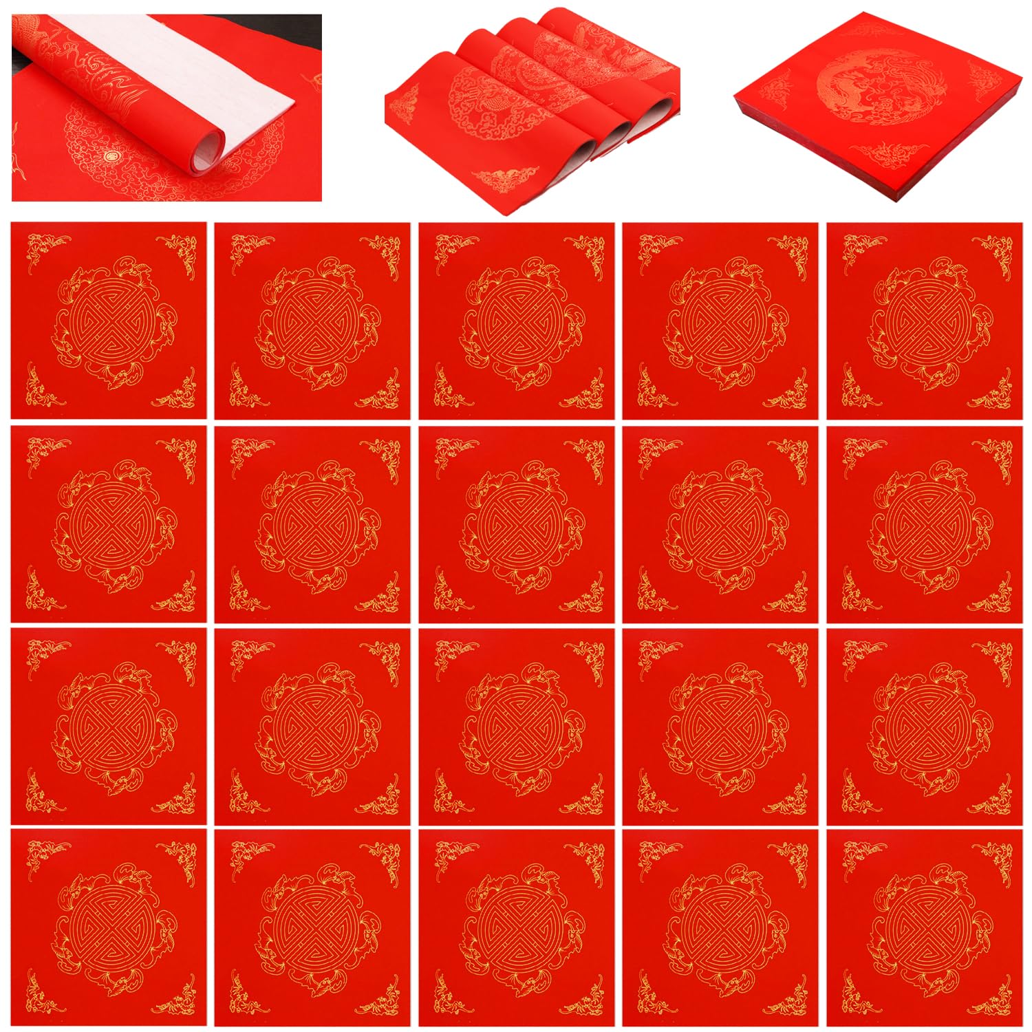 Photo 1 of  PCS Red Blank Fu Character Xuan Paper Red Dou Fang Xuan Paper Square Fu Character Paper for Spring Festival Chinese New Year Decorations (????)
